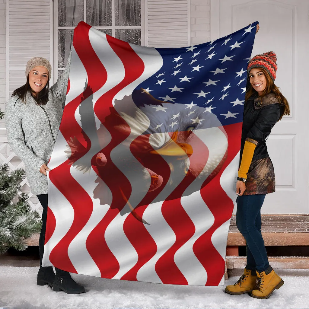 American Flag Bald Eagles Three Premium Blanket