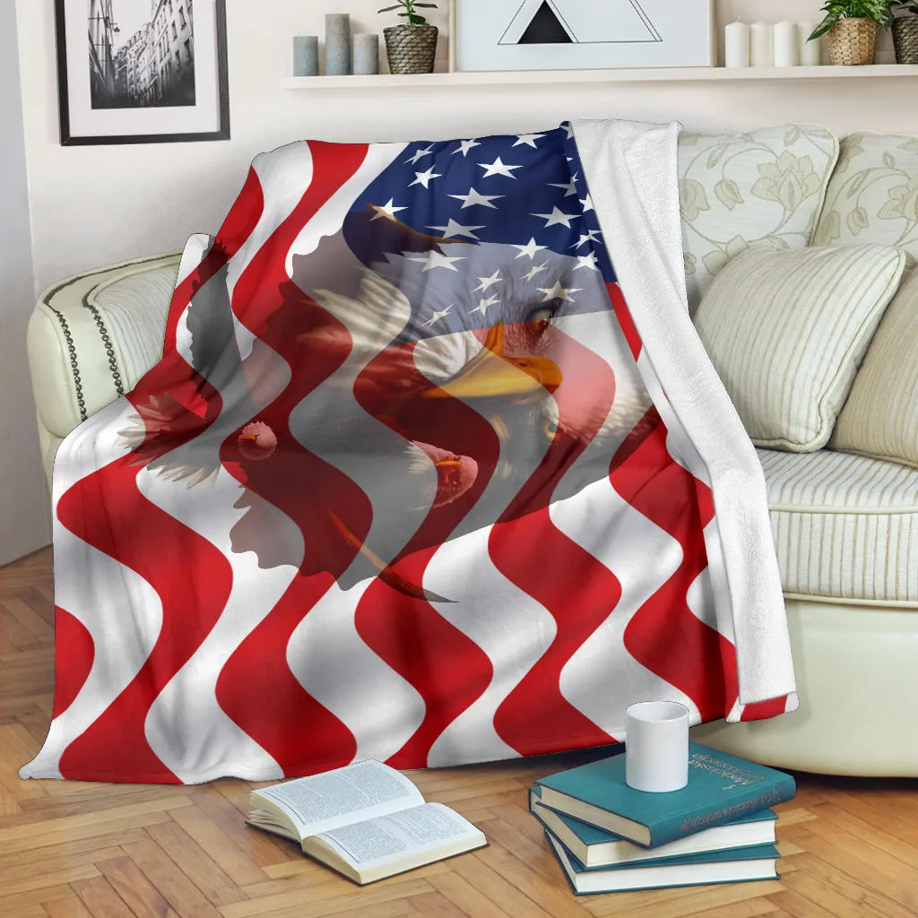 American Flag Bald Eagles Three Premium Blanket