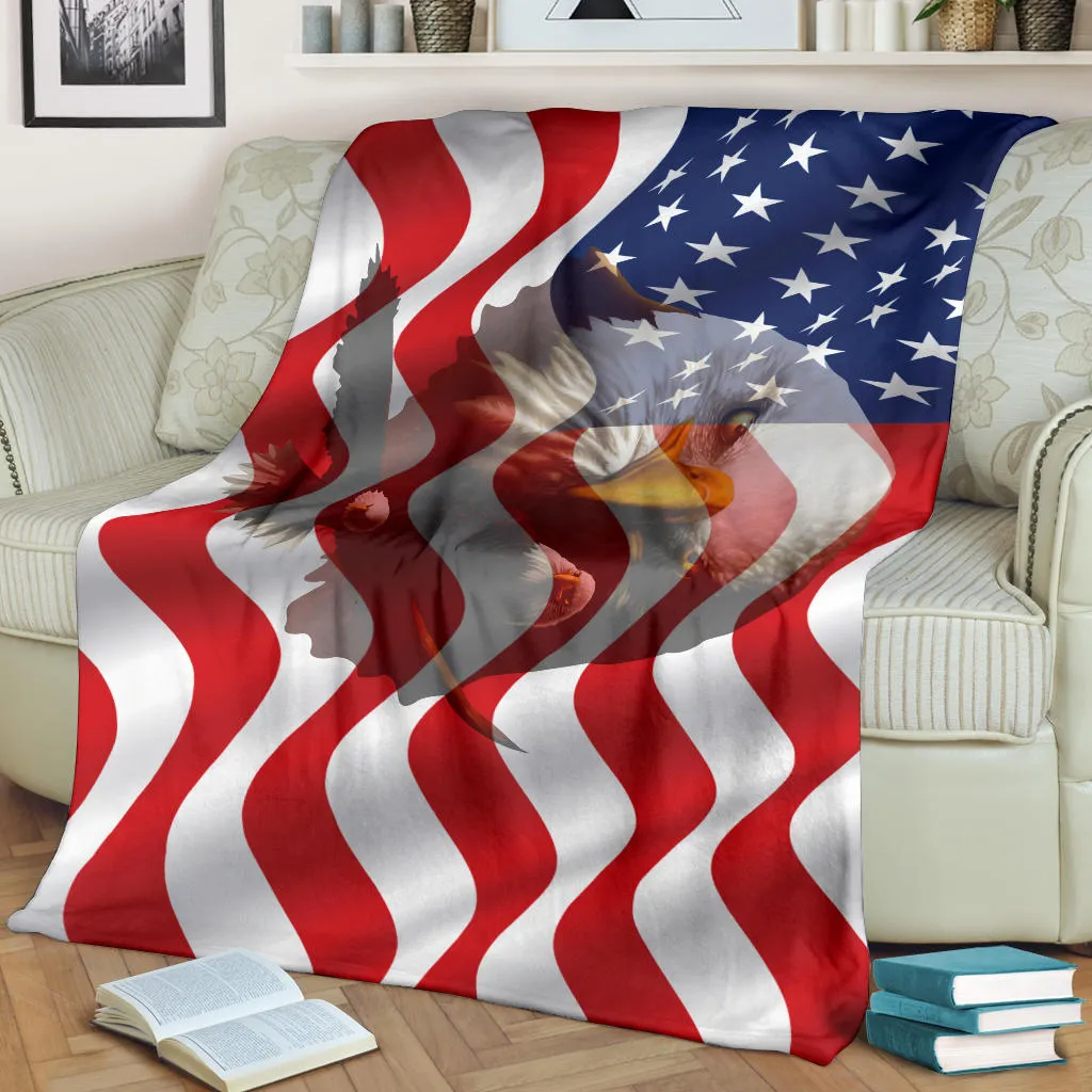 American Flag Bald Eagles Three Premium Blanket