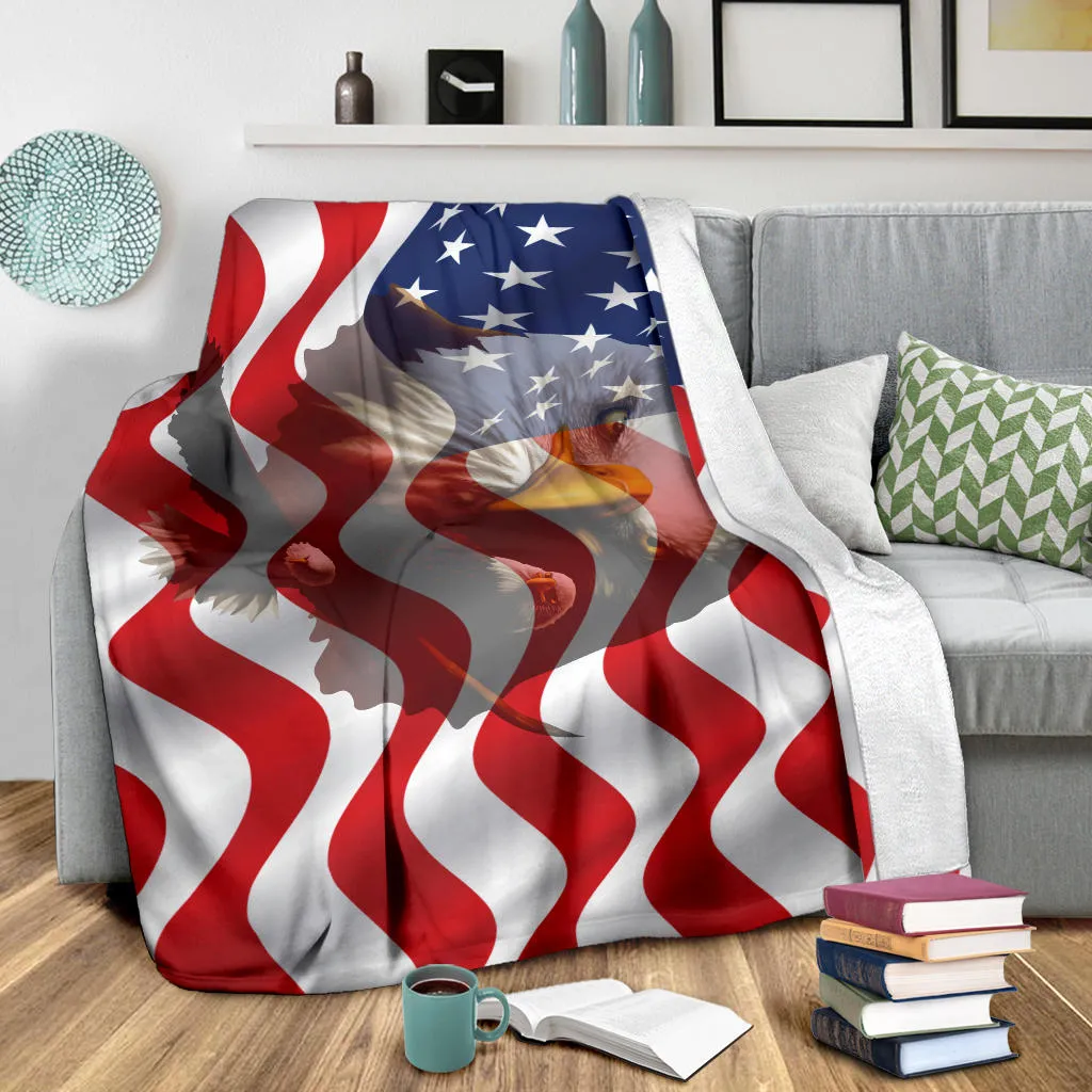 American Flag Bald Eagles Three Premium Blanket