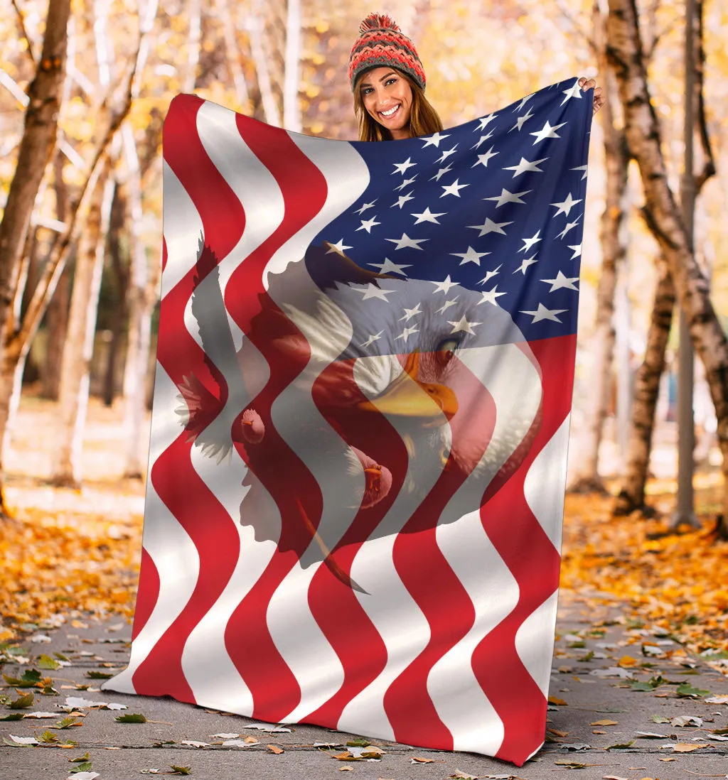 American Flag Bald Eagles Three Premium Blanket