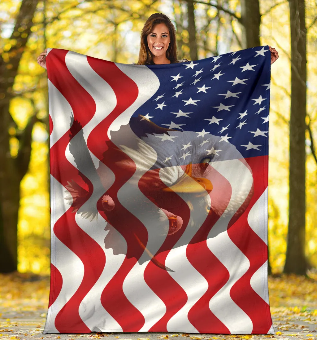 American Flag Bald Eagles Three Premium Blanket