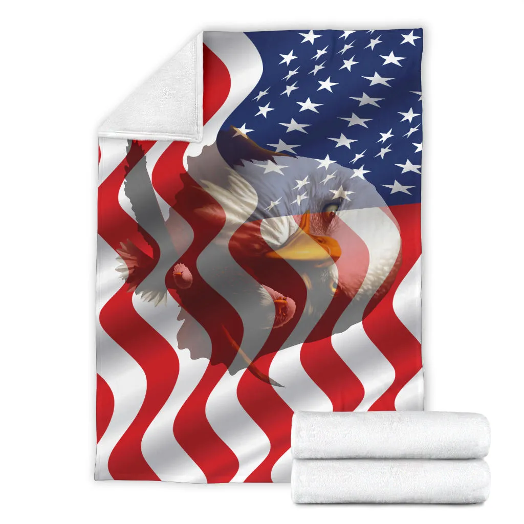 American Flag Bald Eagles Three Premium Blanket