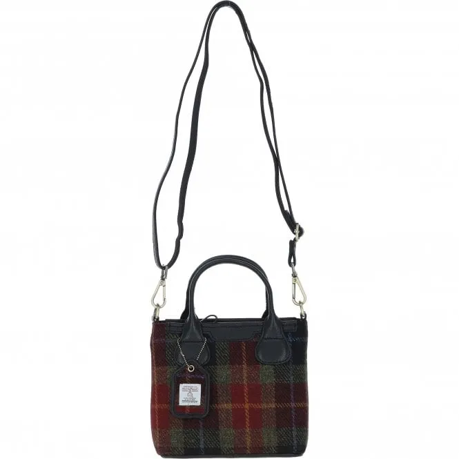 Ashwood Leather x Harris Tweed Handbag with Removable Crossbody Strap Black/Green/Red: TW-21-07-BR