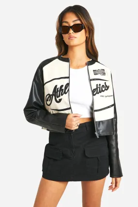 Athletics Faux Leather Moto Jacket