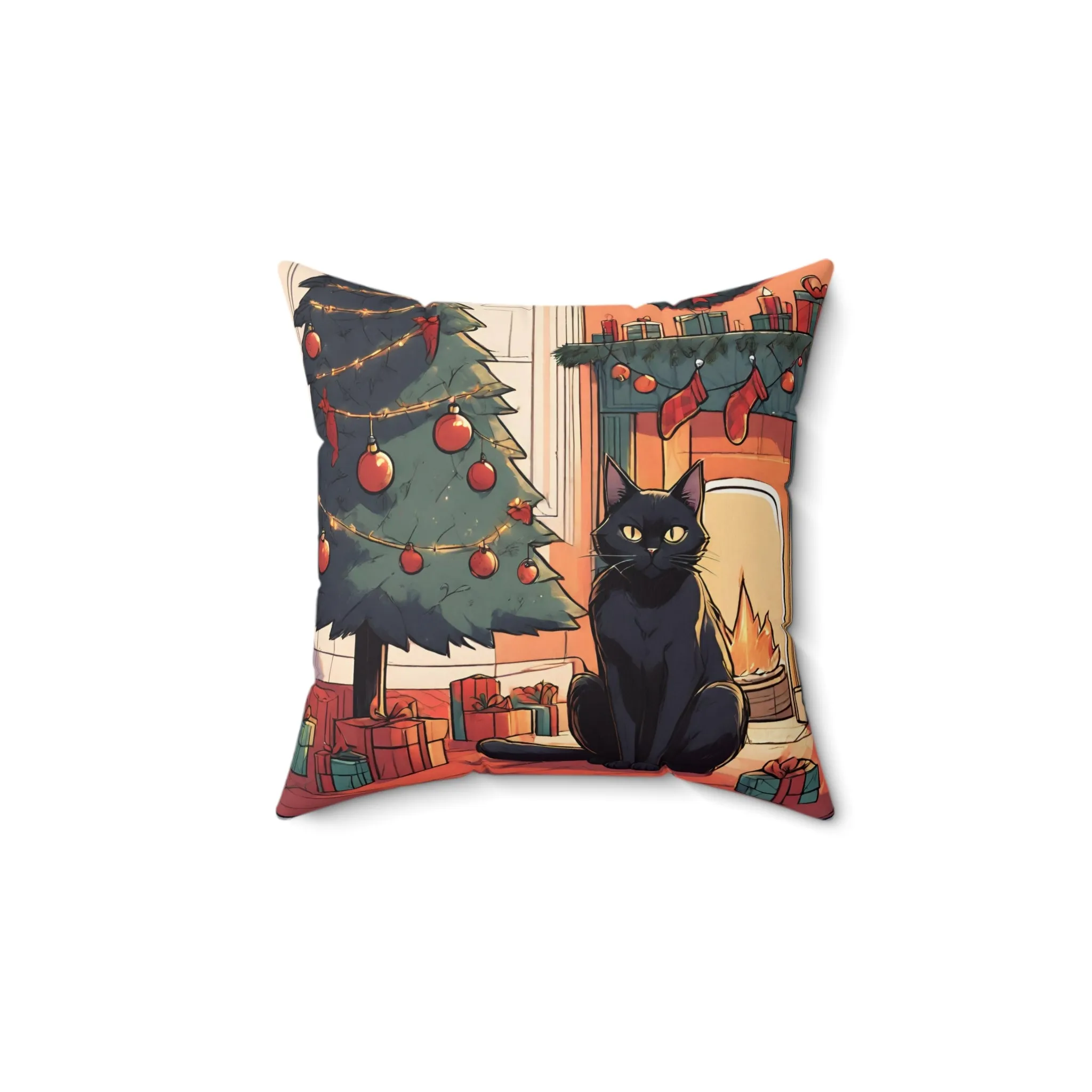 Black Cat Christmas Pillow