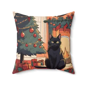 Black Cat Christmas Pillow