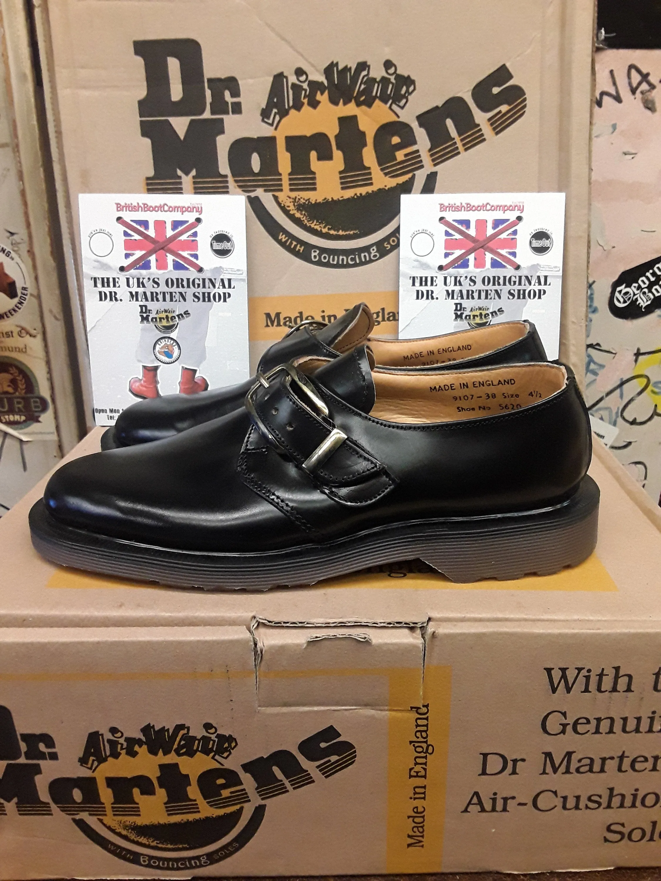 Blue Moon X Dr Martens Made in England Black Smooth Monk Shoe Size 4 1/2