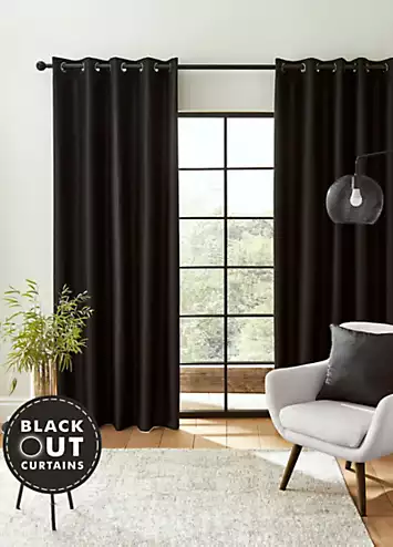 Catherine Lansfield Faux Silk Pair of Blackout Eyelet Curtains | Kaleidoscope