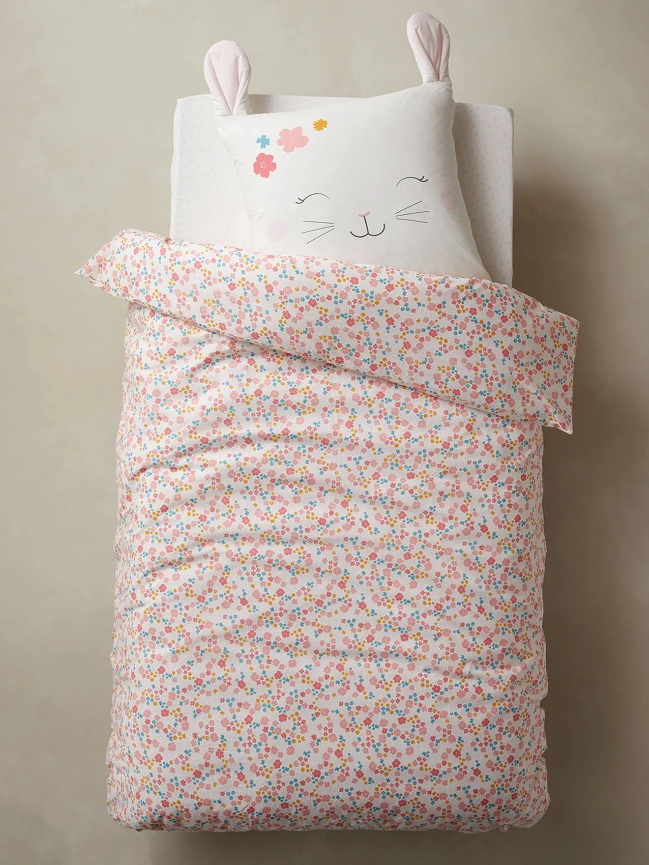 Children's Duvet Cover + Pillowcase Set, LAPIN ROMANTIQUE - white/print