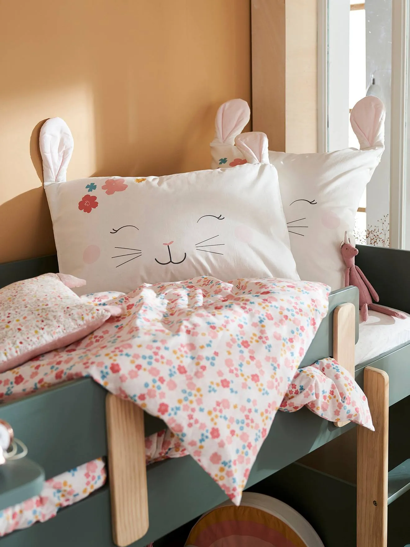 Children's Duvet Cover + Pillowcase Set, LAPIN ROMANTIQUE - white/print