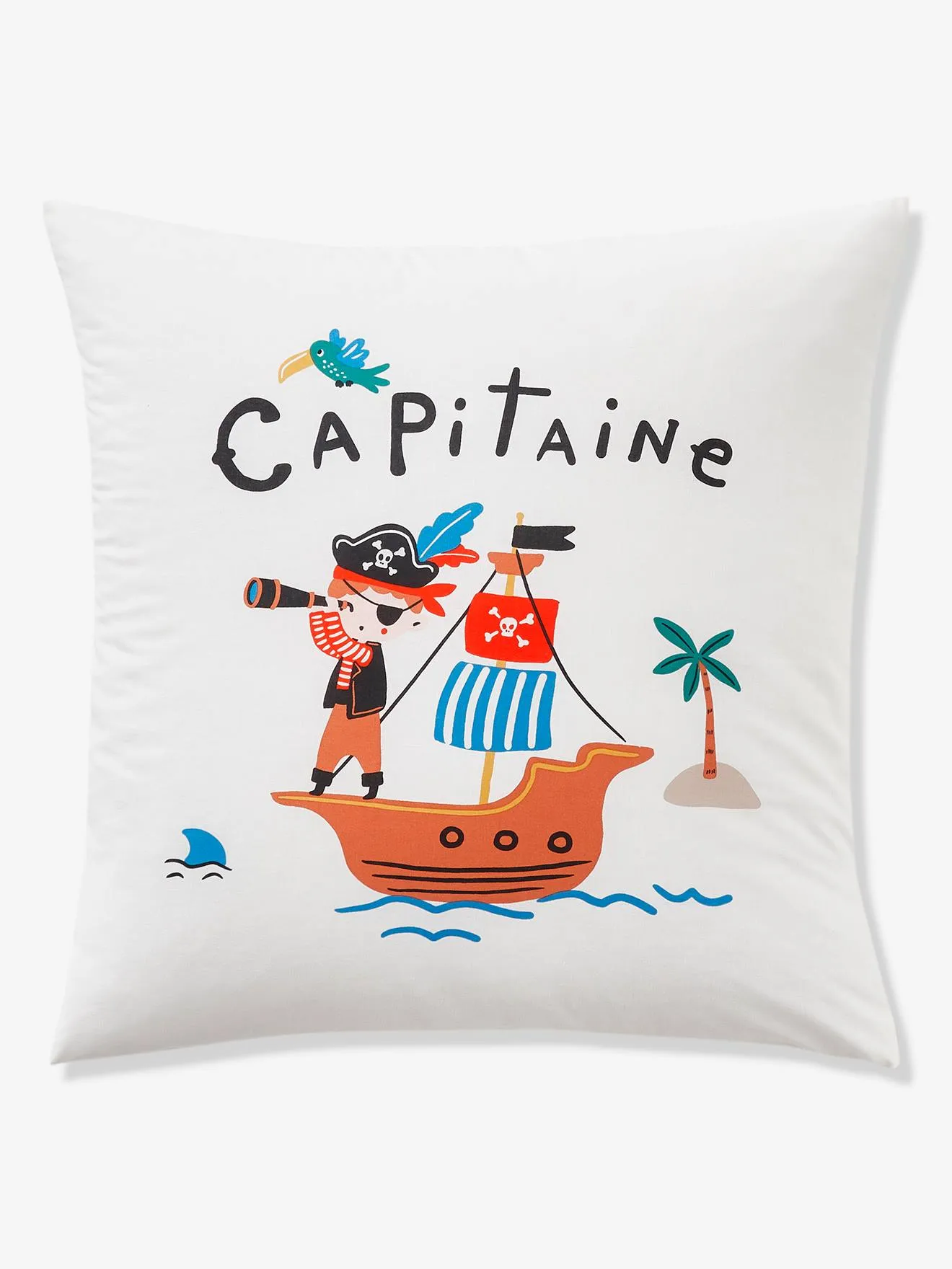 Children's Duvet Cover + Pillowcase Set, P for Pirate Theme - white