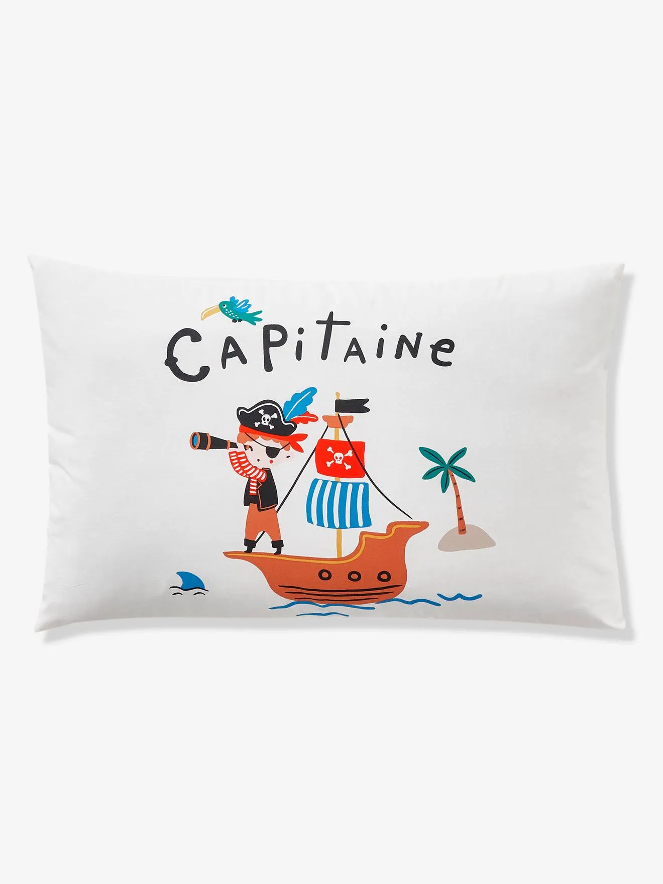 Children's Duvet Cover + Pillowcase Set, P for Pirate Theme - white