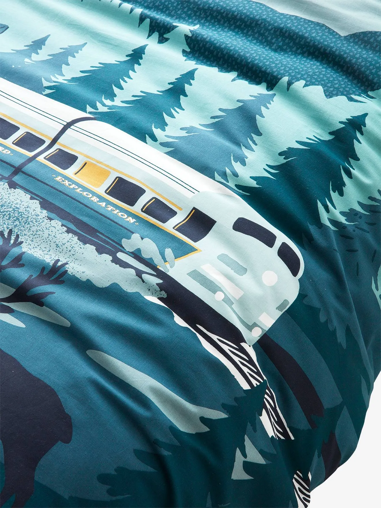 Children's Duvet Cover + Pillowcase Set, Sur les Rails - green