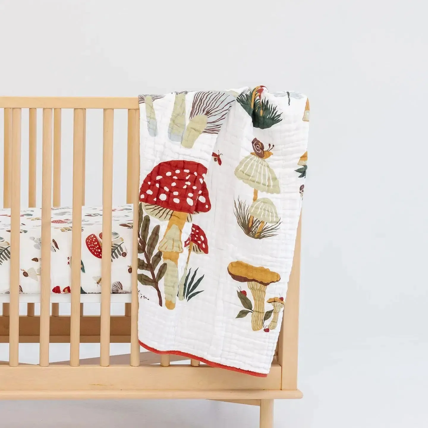 Clementine Kids - Cotton Muslin Crib Sheet - Mushrooms