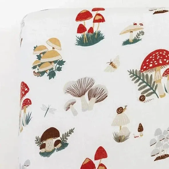 Clementine Kids - Cotton Muslin Crib Sheet - Mushrooms