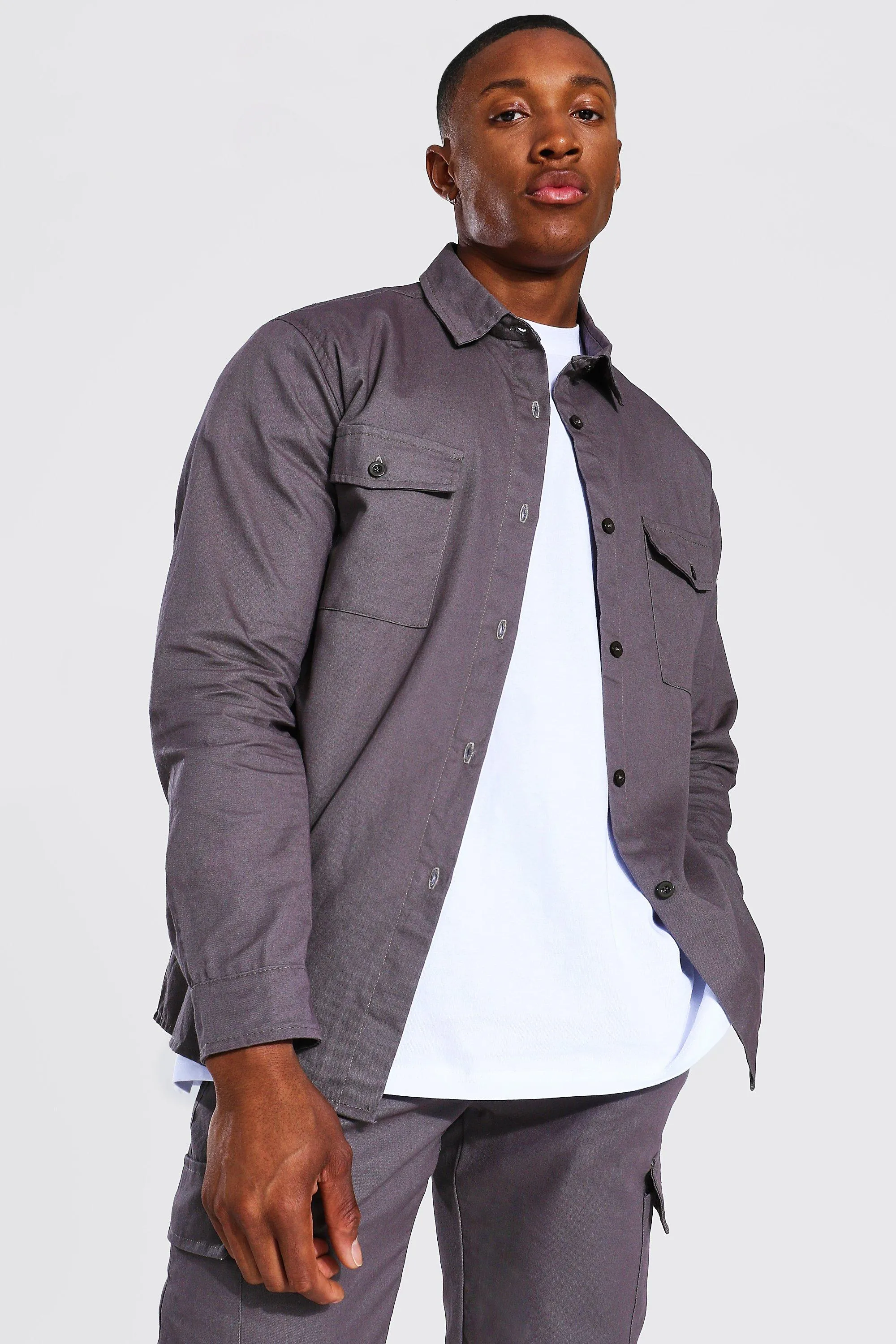 Cotton Twill Button Through Shirt Jacket