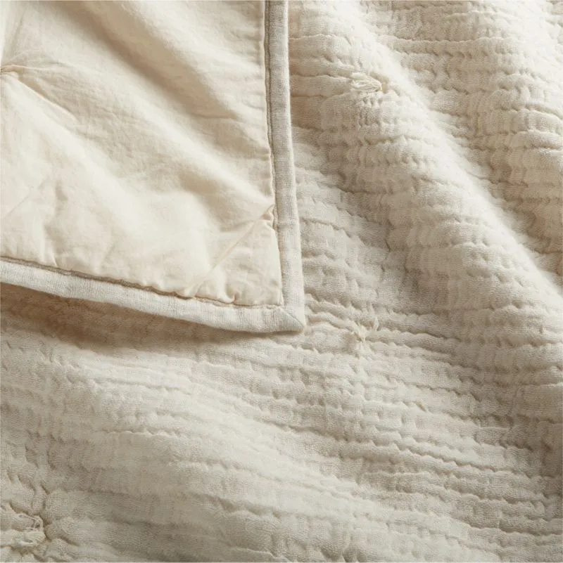 Crate&Barrel Aire Stone Tan Crinkle Hand-Quilted Baby Crib Quilt