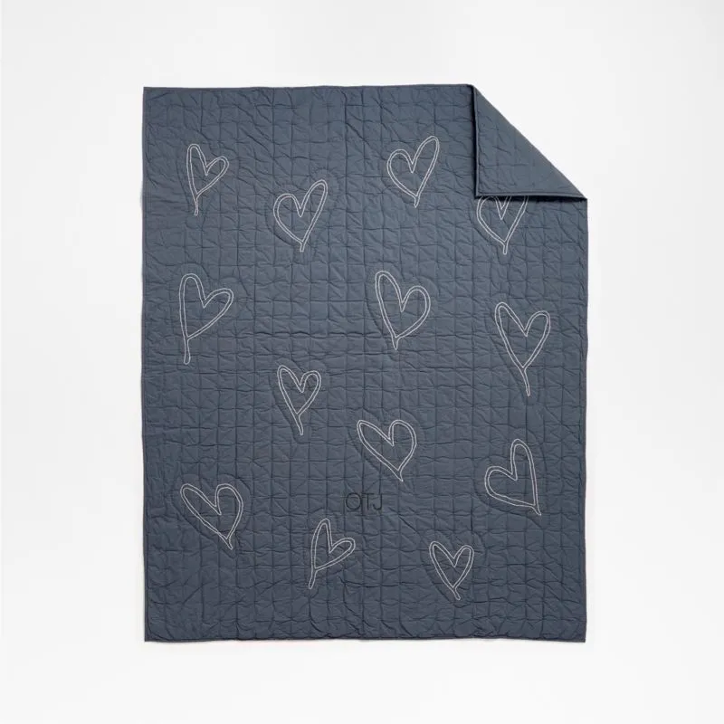 Crate&Barrel Charcoal Heart Organic Cotton Kids Twin Quilt by Leanne Ford