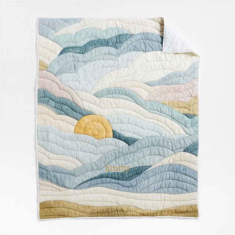 Crate&Barrel Cloud Embroidered Hand-Quilted Cotton Kids Twin Quilt