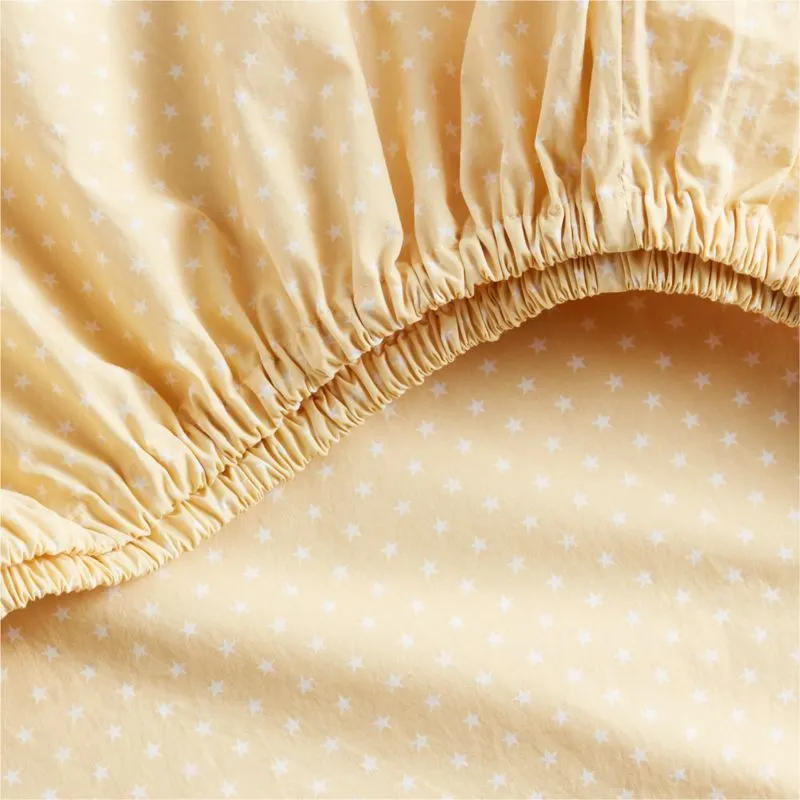 Crate&Barrel Cozy Cloud Modern Star Savannah Yellow Washed Organic Cotton Baby Crib Fitted Sheet