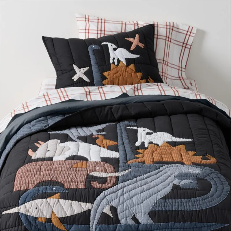 Crate&Barrel Dino Tower Embroidered Cotton Kids Full/Queen Quilt