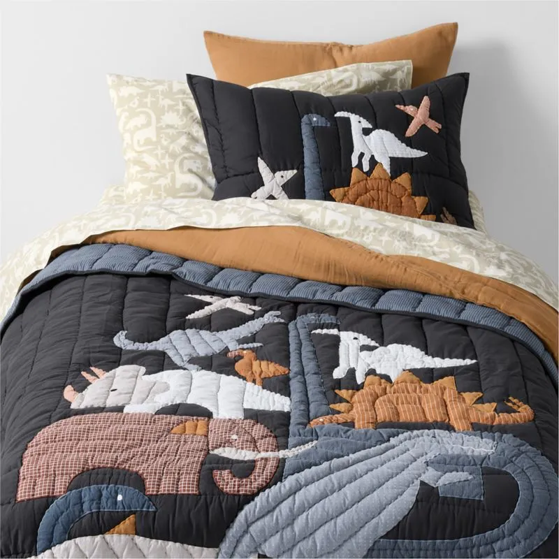 Crate&Barrel Dino Tower Embroidered Cotton Kids Full/Queen Quilt