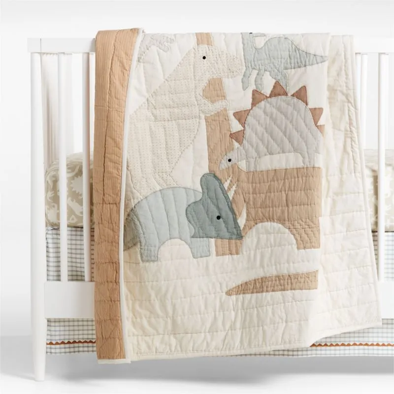 Crate&Barrel Dino Tower Embroidered Organic Cotton Baby Crib Quilt