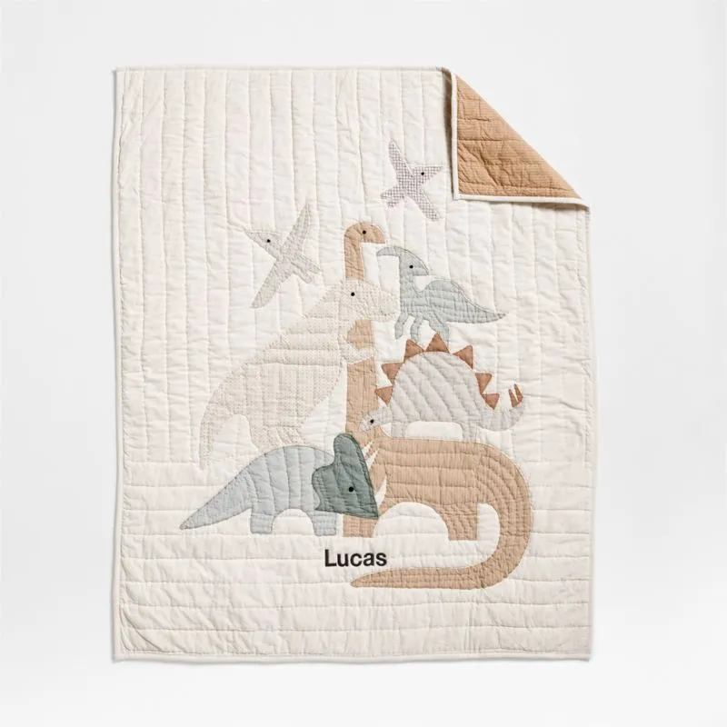 Crate&Barrel Dino Tower Embroidered Organic Cotton Baby Crib Quilt