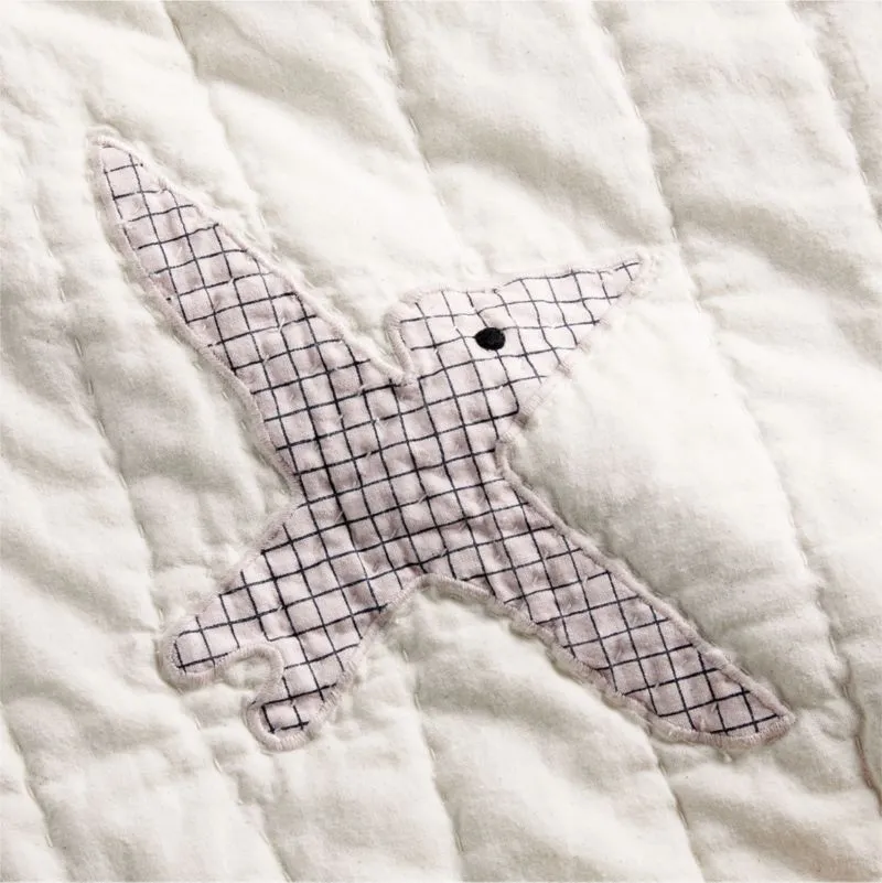 Crate&Barrel Dino Tower Embroidered Organic Cotton Baby Crib Quilt