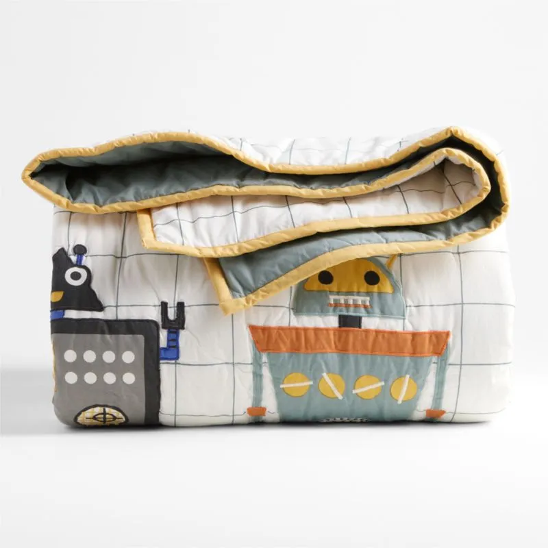 Crate&Barrel Modern Robot Organic Cotton Kids Twin Quilt