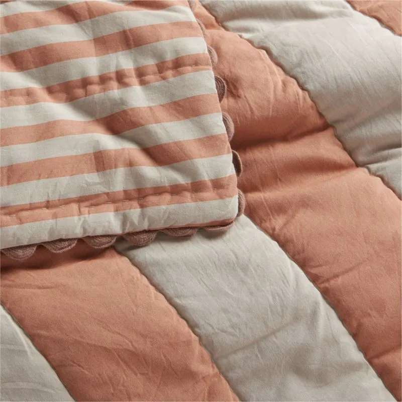 Crate&Barrel Riviera Terracotta Pink Stripe Organic Cotton Reversible Baby Crib Quilt