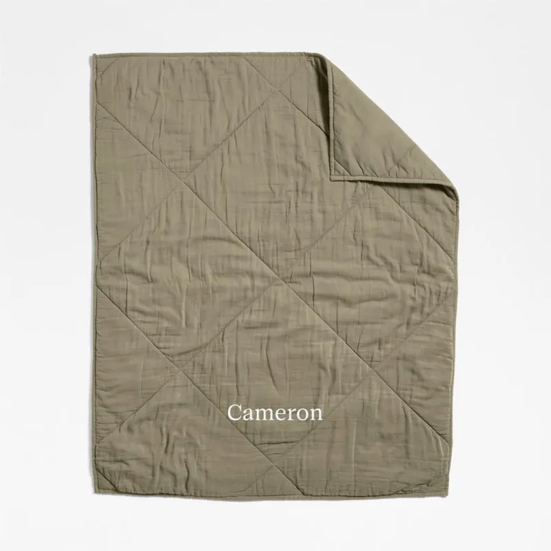 Crate&Barrel Supersoft Garden Green Cotton Gauze Baby Crib Quilt