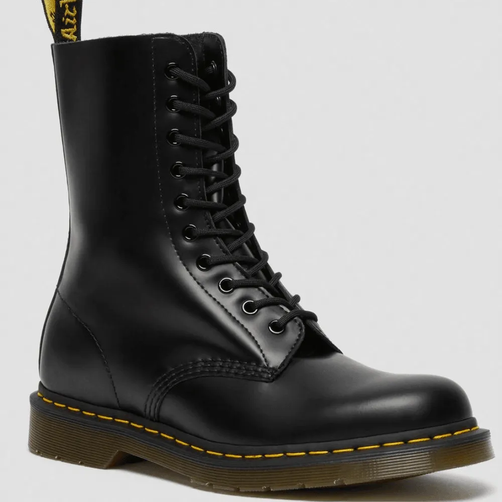 Dr Martens 1490 10 Eyelet Smooth Leather Mid Calf Boot - Black