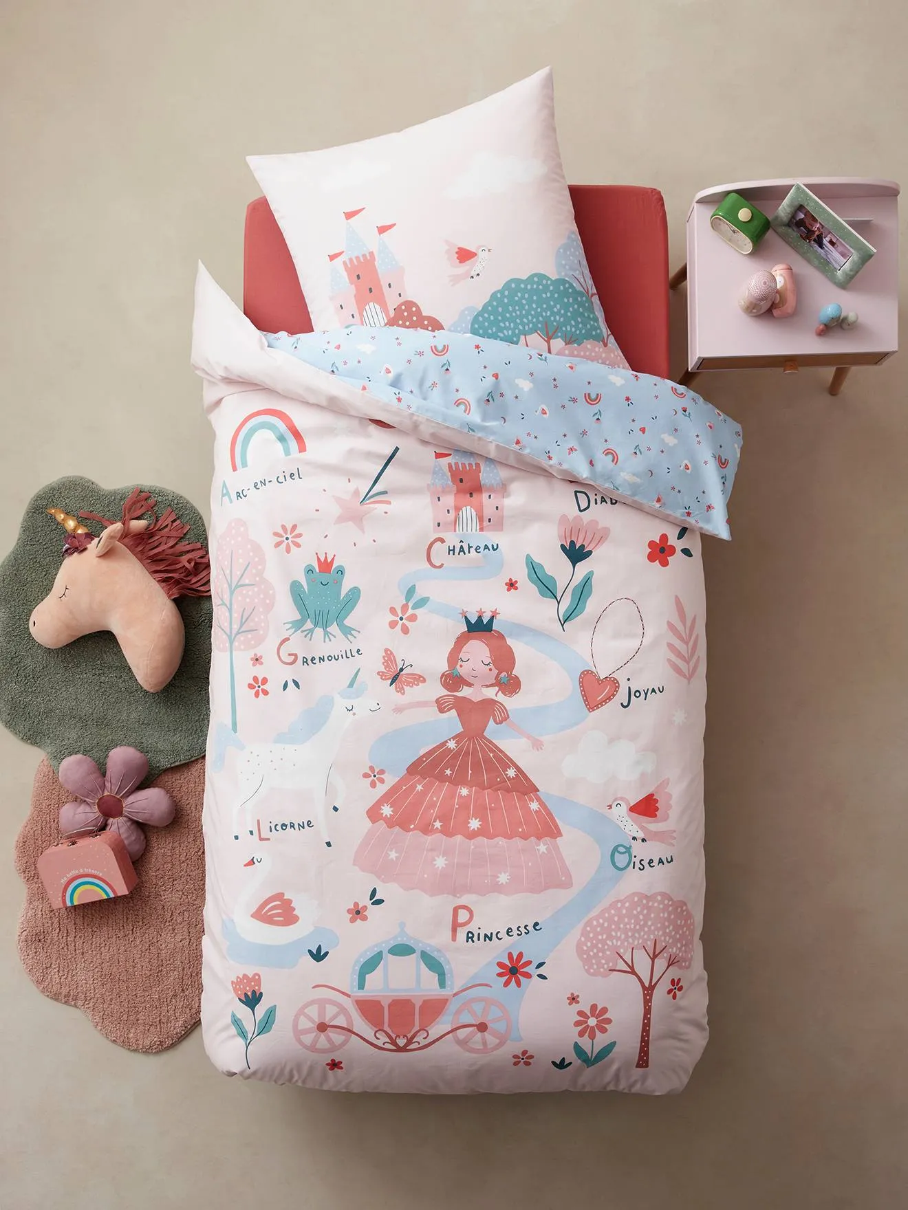 Duvet Cover & Pillowcase Set for Children, ABC Princess - mauve