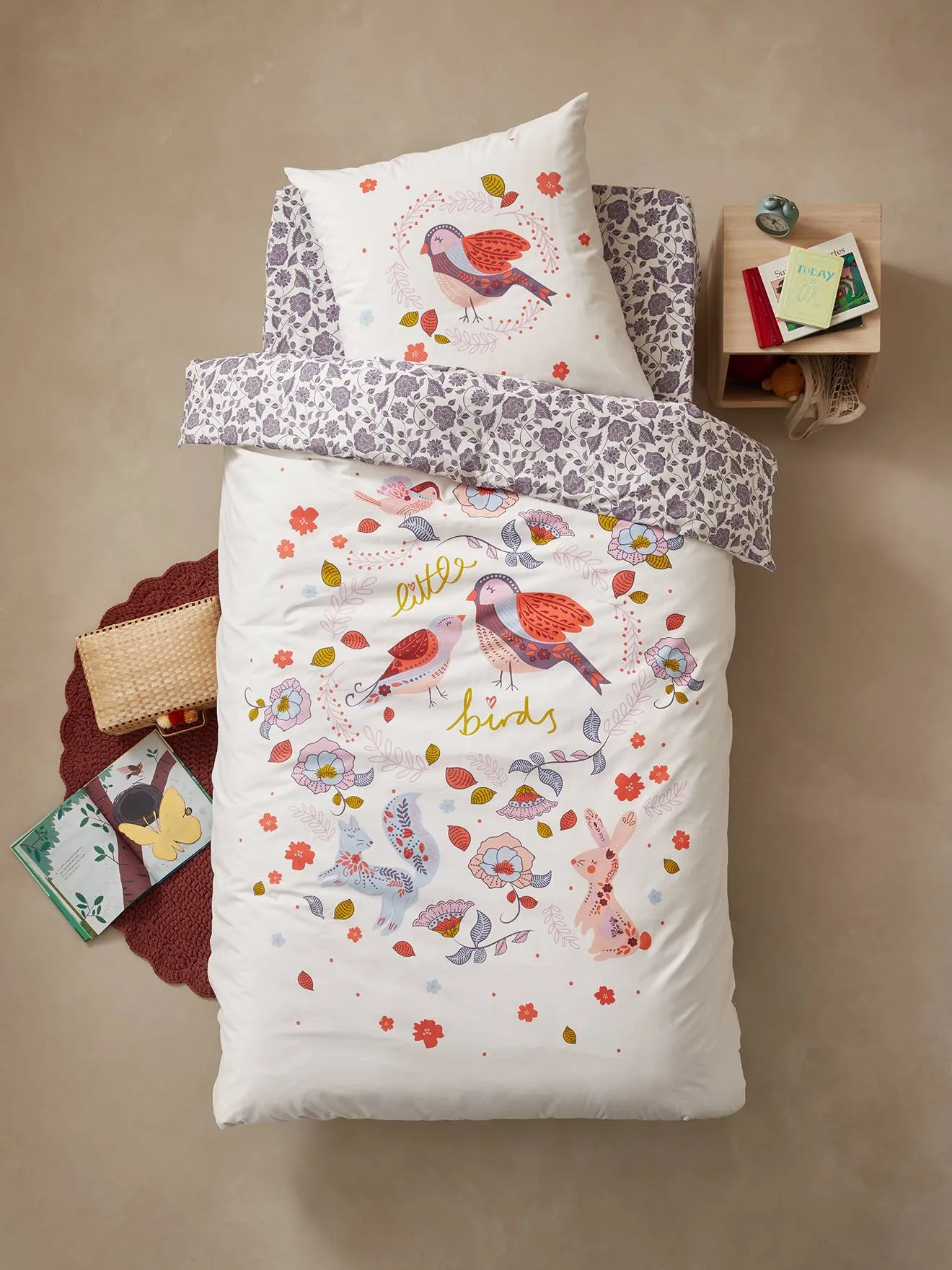 Duvet Cover + Pillowcase Set for Children, North Folk - printed white