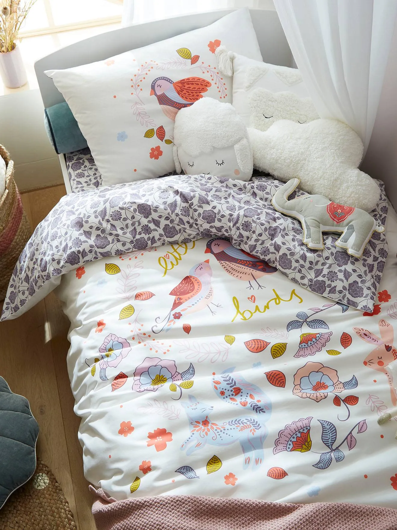 Duvet Cover + Pillowcase Set for Children, North Folk - printed white