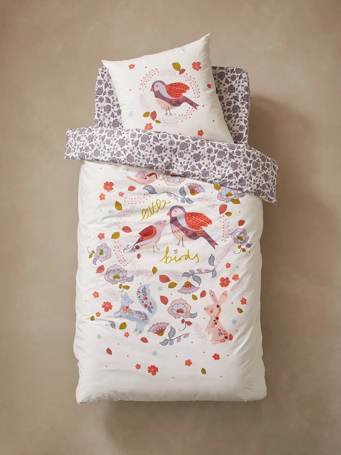 Duvet Cover + Pillowcase Set for Children, North Folk - printed white