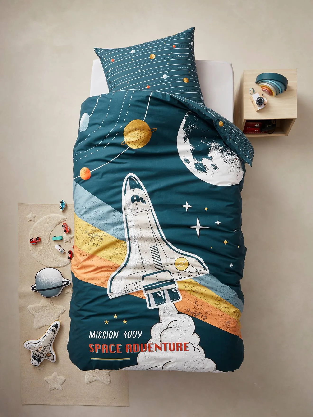 Duvet Cover + Pillowcase Set for Children, SPACE ADVENTURE - multicoloured