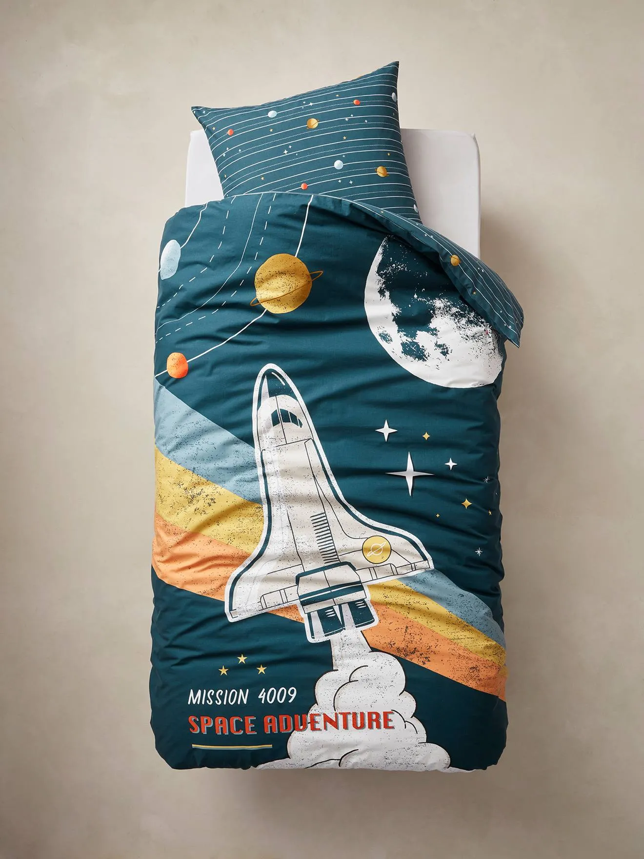 Duvet Cover + Pillowcase Set for Children, SPACE ADVENTURE - multicoloured