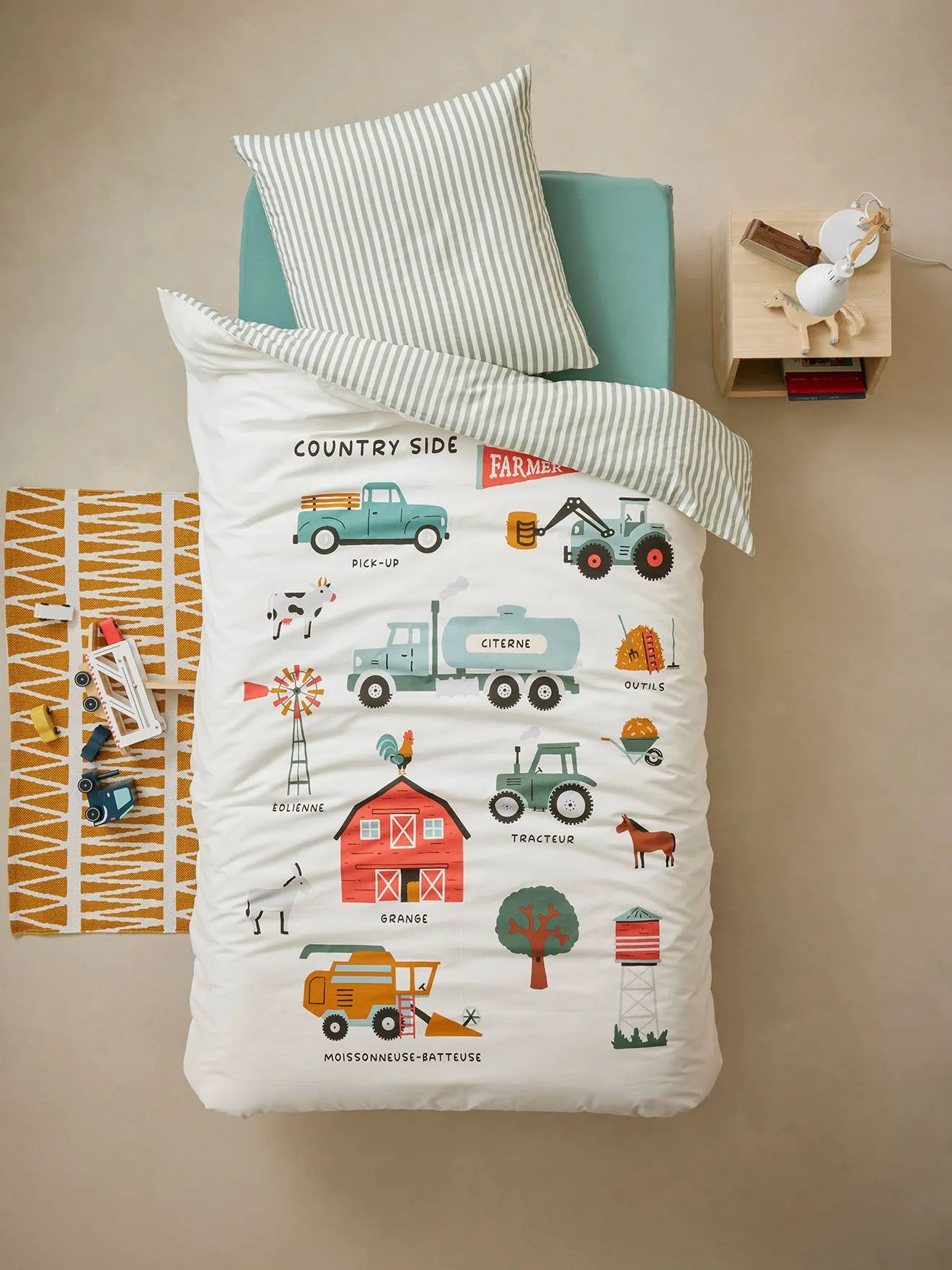 Duvet Cover + Pillowcase Set with Recycled Cotton, Harvest - printed white