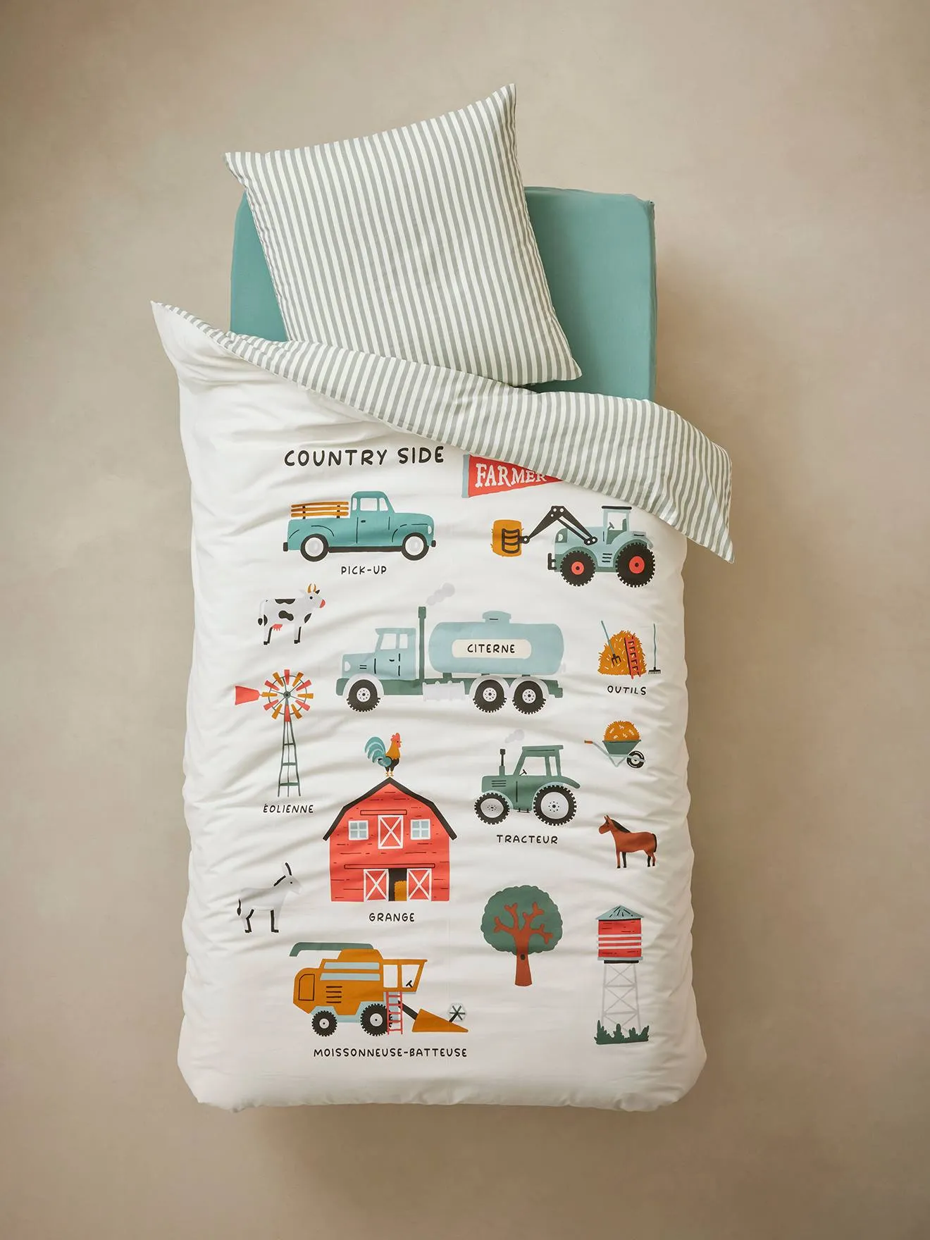 Duvet Cover + Pillowcase Set with Recycled Cotton, Harvest - printed white