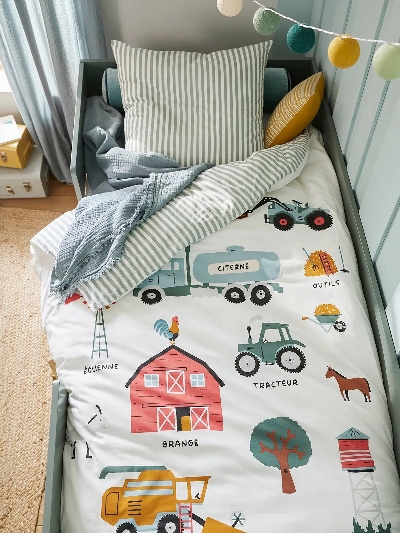 Duvet Cover + Pillowcase Set with Recycled Cotton, Harvest - printed white