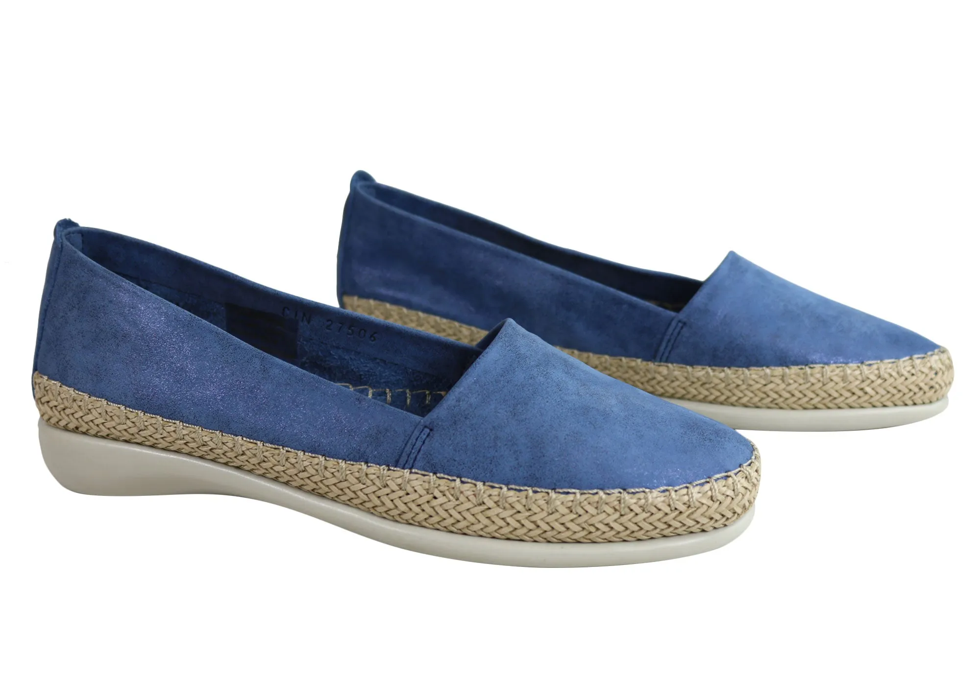 Flex & Go Womens Comfortable Espadrille Leather Flats Made In Portugal