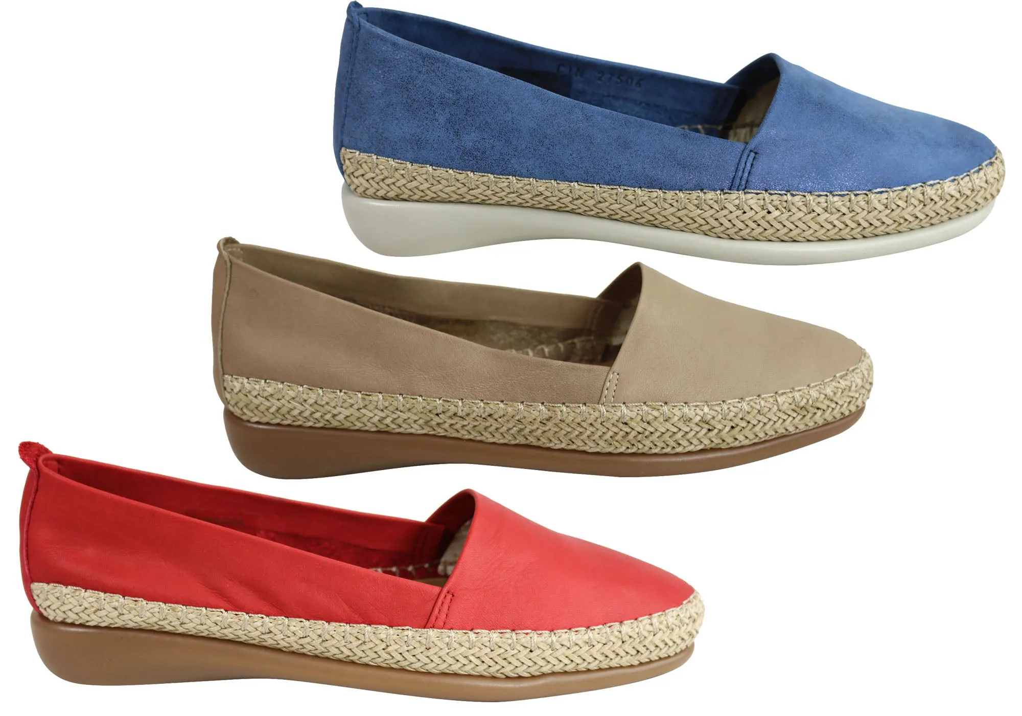 Flex & Go Womens Comfortable Espadrille Leather Flats Made In Portugal