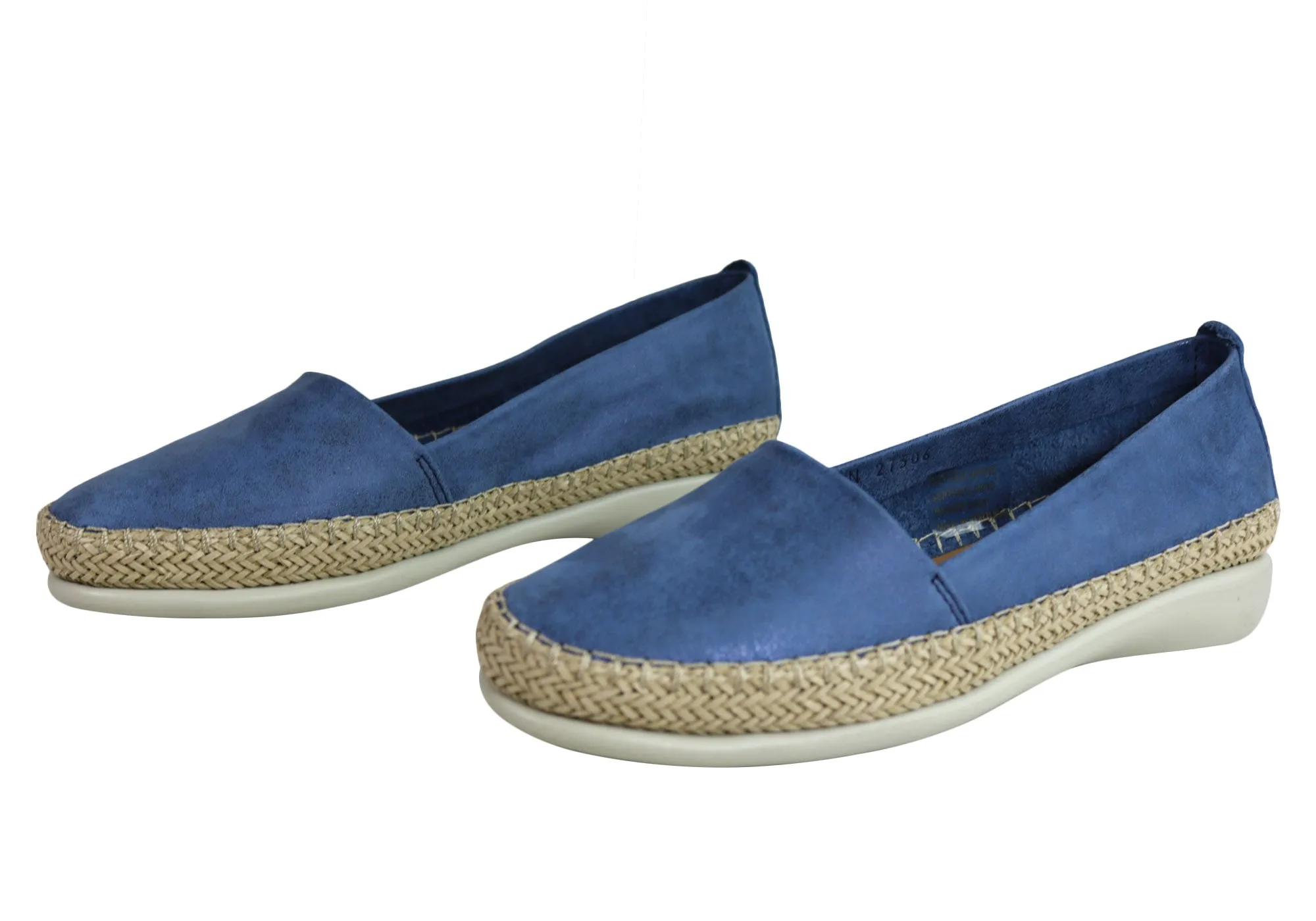 Flex & Go Womens Comfortable Espadrille Leather Flats Made In Portugal