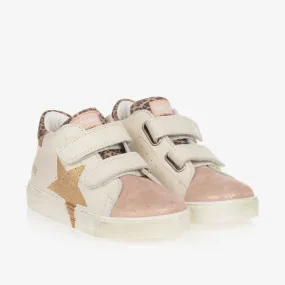 Girls Ivory Leather Star Trainers