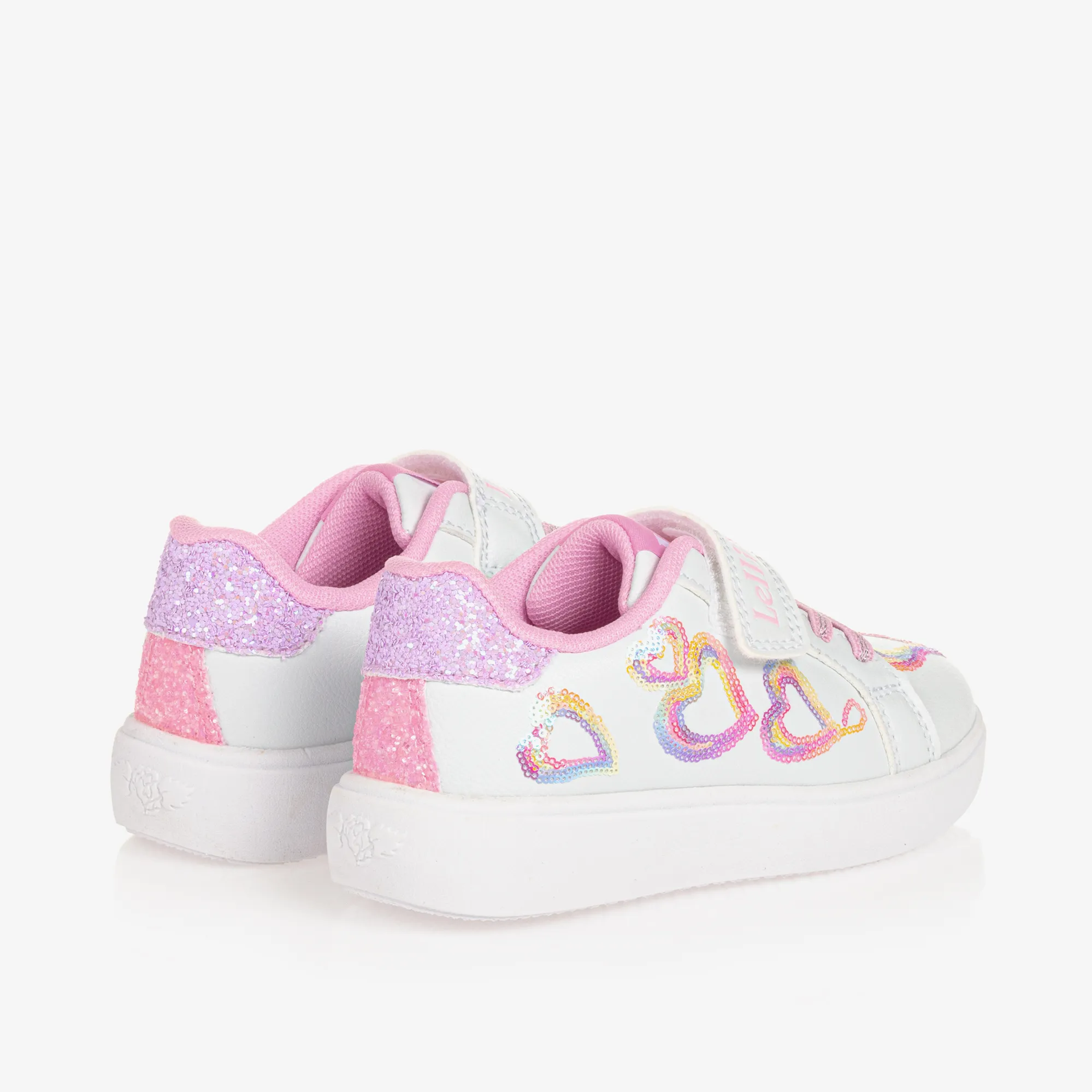 Girls White Sequinned Velcro Trainers