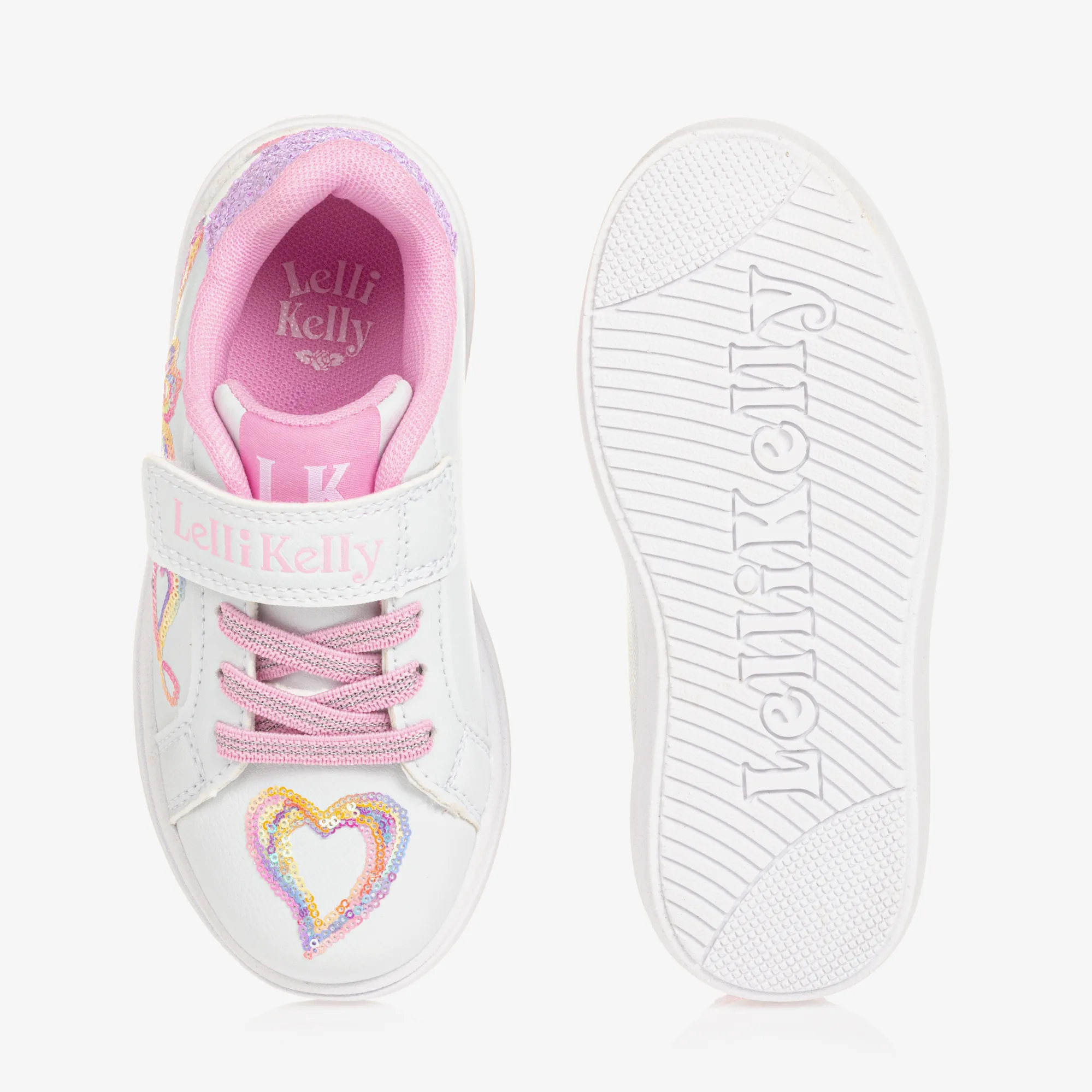 Girls White Sequinned Velcro Trainers