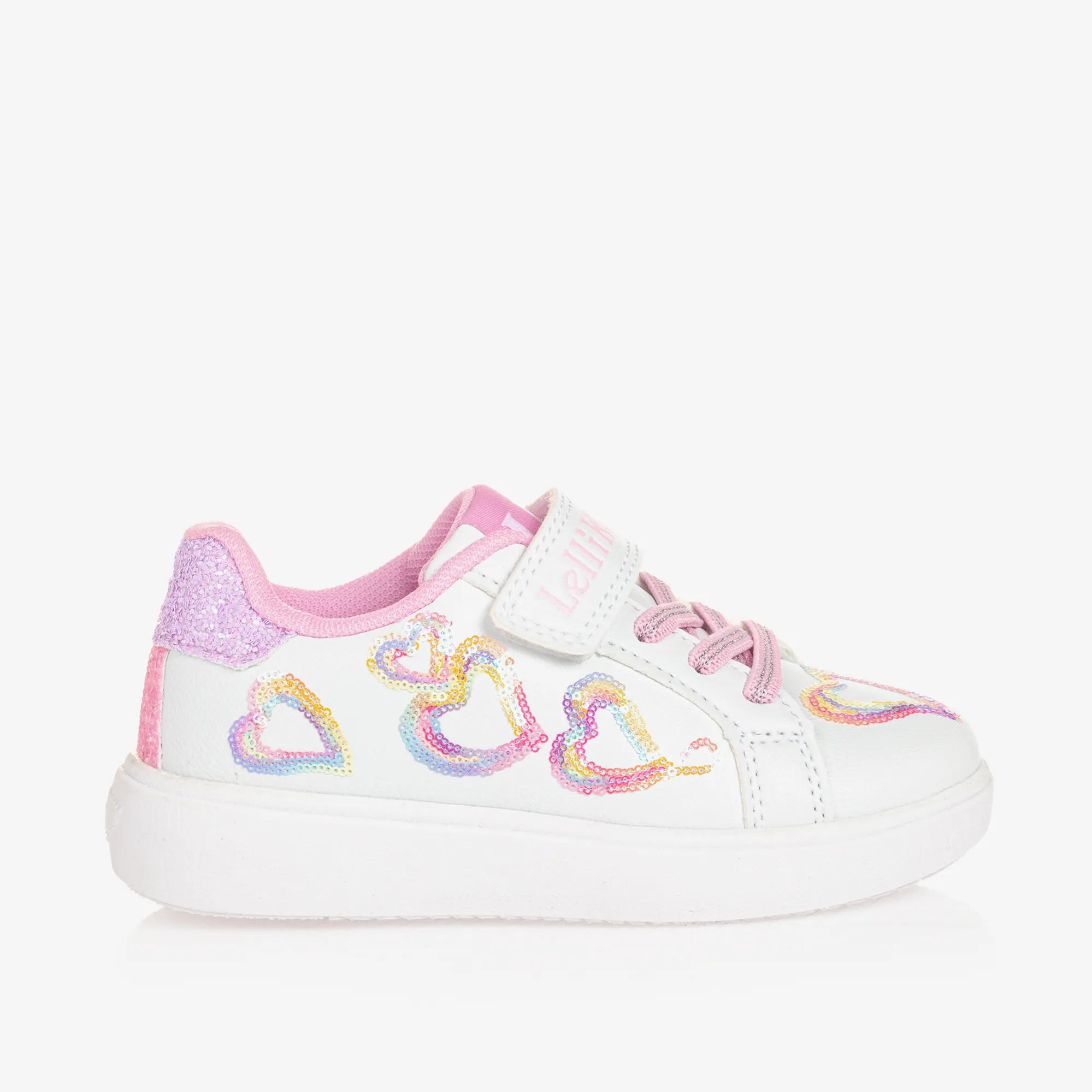 Girls White Sequinned Velcro Trainers